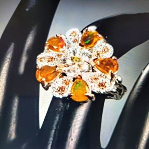 Orange Opal Fine 925 Sterling Silver ring sz7.5 Sizable